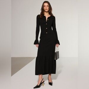 CoMMENSE Mermaid Hem Collared Knit Maxi Dress COLOR - Black, NWT